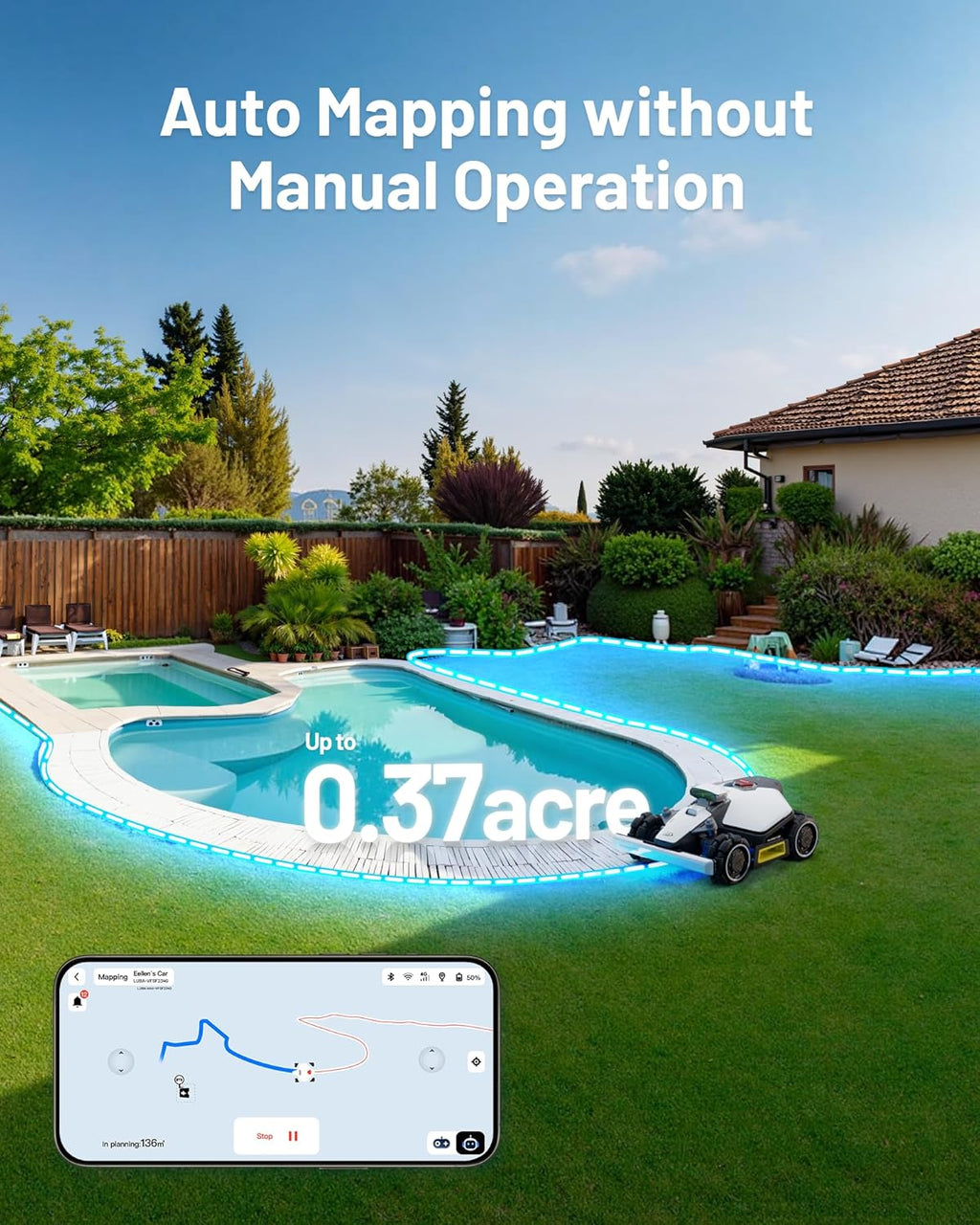 LUBA mini AWD 800 Robot Lawn Mower with 4G for 0.2 Acre, All-Wheel-Drive for 80% Slope, No Perimeter Wire, UltraSense AI Vision+RTK Auto-Mapping, Cutting Height 0.8"-2.6"