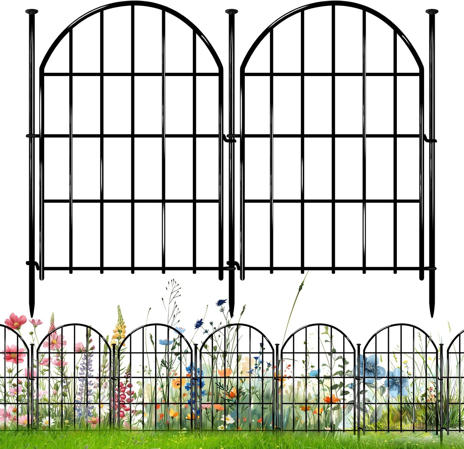 26 Pack Decorative Garden Fence, 22in X 28ft Arched No Dig Fence Border, Garden Edging Border, Rustproof Metal Animal Barrier with Ground Stake for Dog, Rabbit, Outdoor Yard Patio Decor