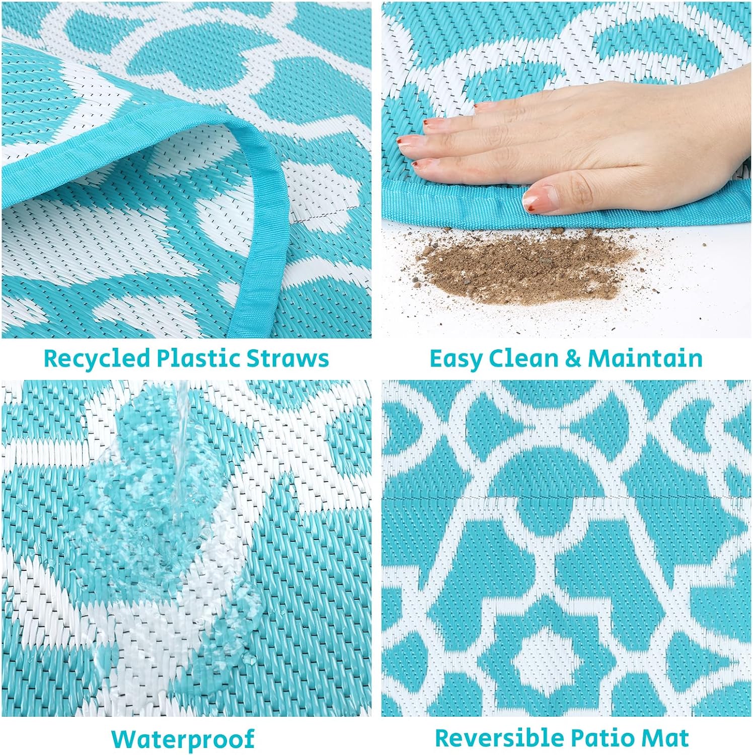 HEBE Outdoor Rug Waterproof 8ft, Plastic Straw Rug Camping Rug, Reversible Outdoor Patio Rugs RV Mat Clearance, Indoor Outside Floor Carpet for Porch,Deck,Camper,Balcony,Backyard