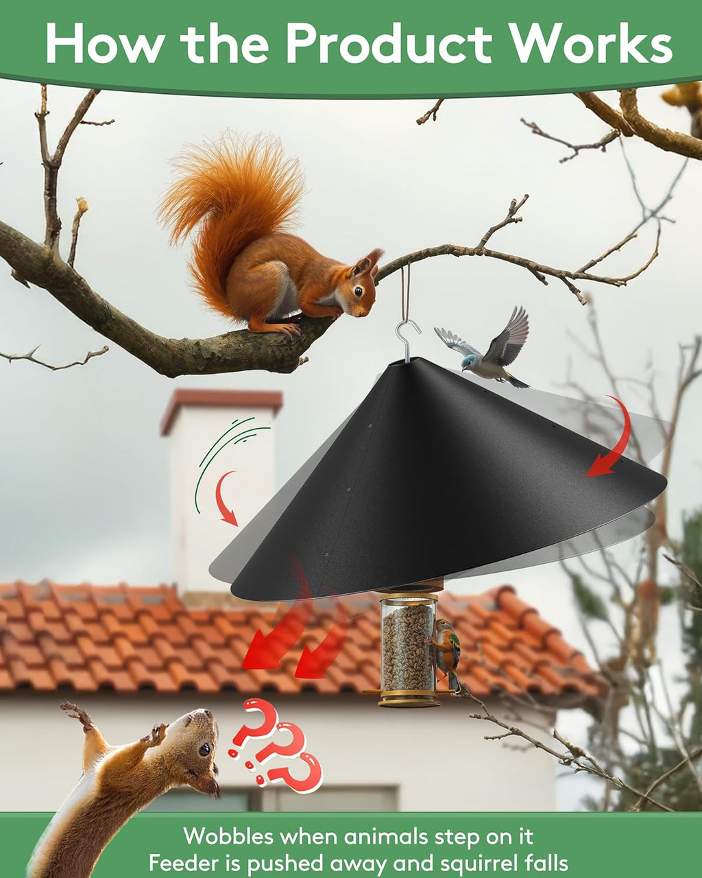 19 Inch Metal Squirrel Baffle for Bird Feeder, Squirrel Proof for Hanging Bird Feeder, Outdoor Bird Feeder Cover, Hummingbird Feeder Umbrella, Rust Chew Proof Heavy Duty