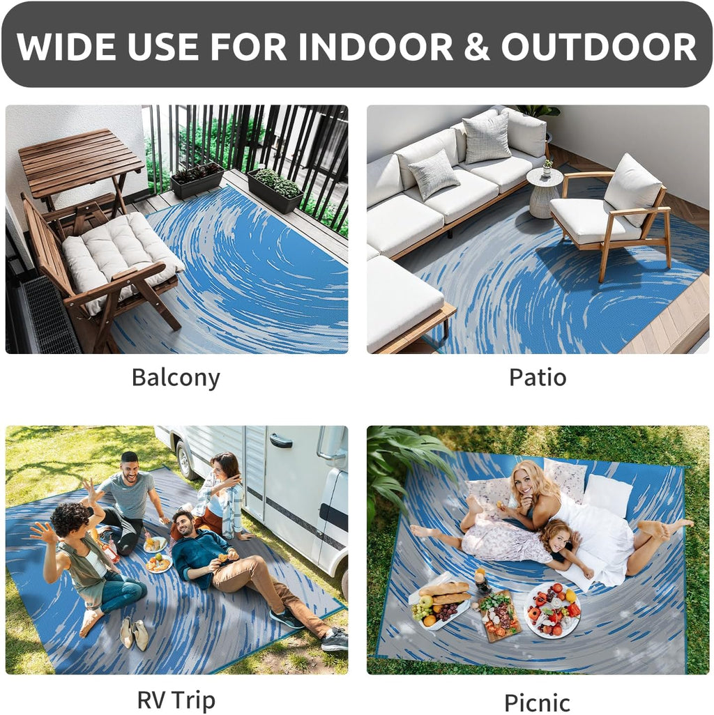 COCOER Modern Outdoor Rug 9x12 Reversible-Waterproof Outdoor Patio Rug-Quick Dry Outdoor Area Rugs Indoor Outdoor Rugs-Outside Rug Patio Decor for Porch Deck Balcony Backyard