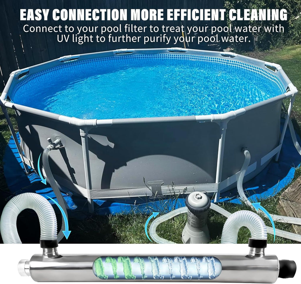 55W UV Light for Above Groud Pool Cold Plunge Aquarium Algae Control with UVC Bulb Stainless Steel Ultraviolet Green Water Machine Algae Remover for Pond