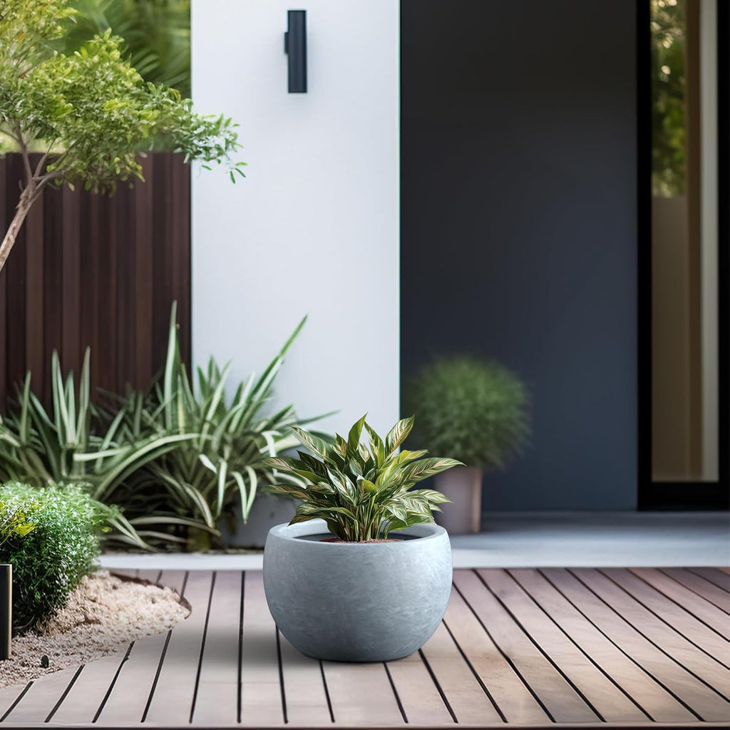 Kante 15.7" Dia Round Concrete Planter, Outdoor/Indoor Large Bowl Plant Pots with Drainage Hole and Rubber Plug for Garden Patio Balcony Home, Slate Gray