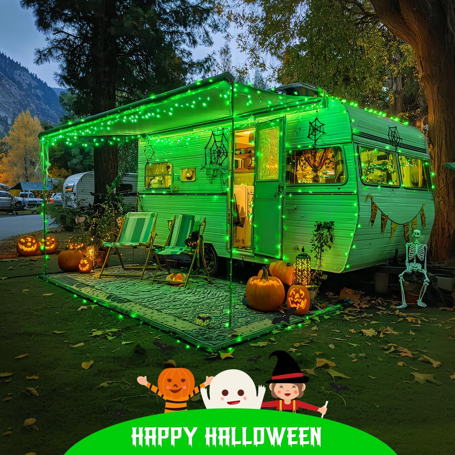 JMEXSUSS 2 Pack Green Halloween Lights, Total 400 LED 151FT Green Solar Lights Outdoor Waterproof, 8 Modes Solar Christmas String Light for Outside Patio Yard Tree Christmas Halloween Decorations