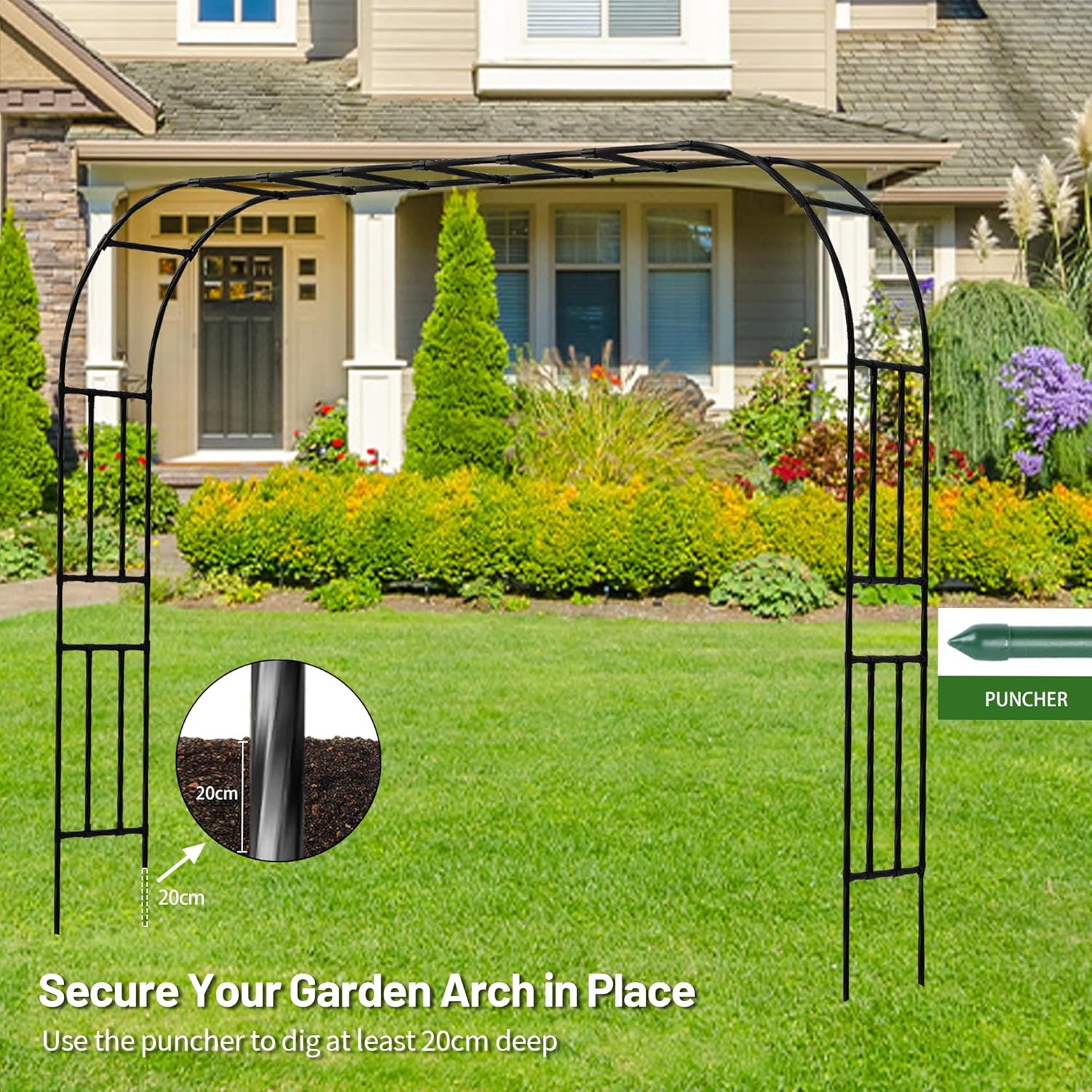 Twira Garden Arch Trellis, 7.9FT(240cm) Metal Garden Arbor Trellis for Climbing Plants Outdoor, Large Wedding Arch for Ceremony, Black Garden Archway Trellises Decoration for Lawn, Patio, Backyard