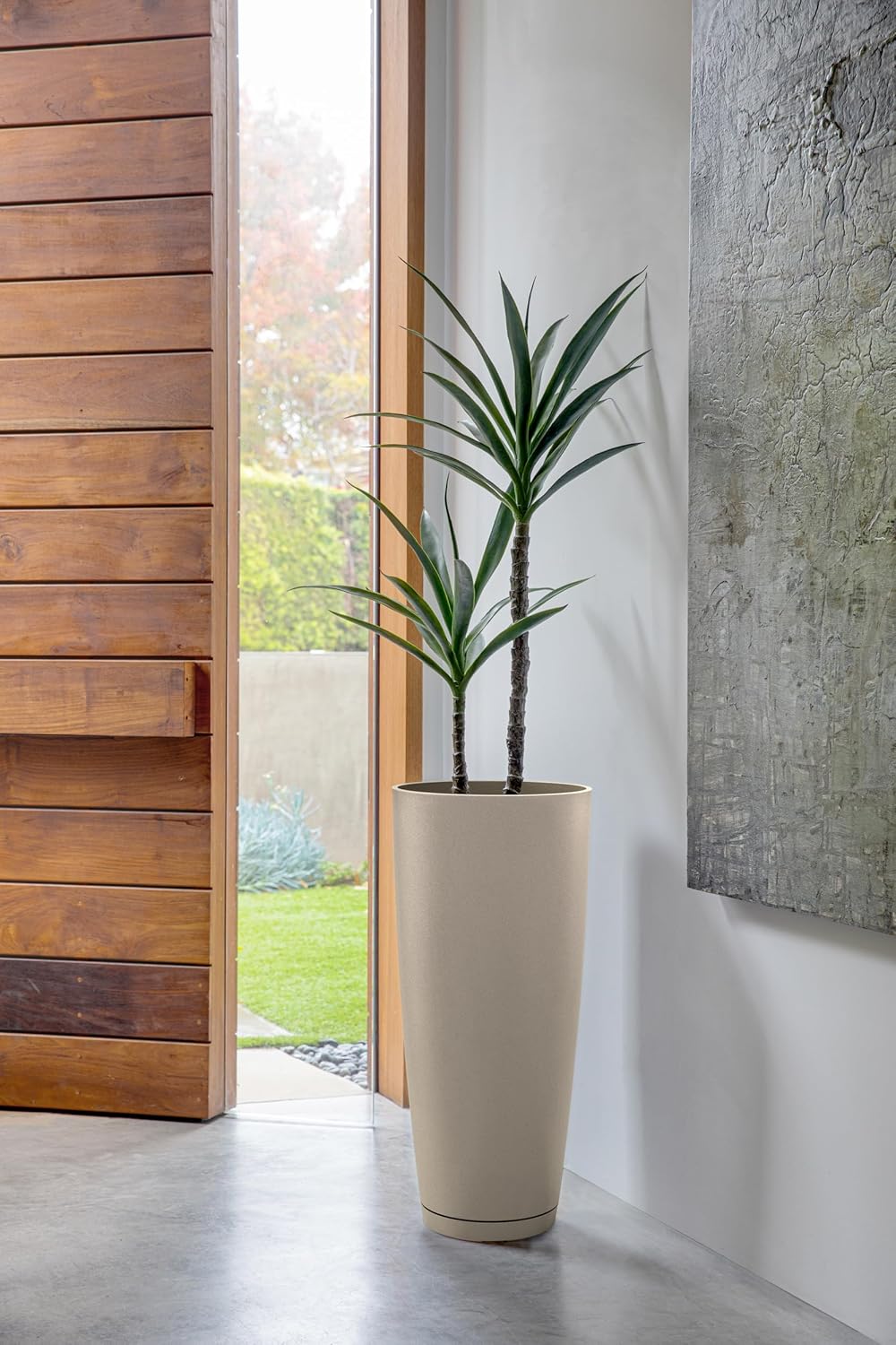 Veradek Vega Round Tall Planter Pots for Indoor/Outdoor Use | Made from Plastic - Stone Mix with Drainage Holes | Perfect for Small to Large Succulent Plants, Flowers, Modern Interior Plants