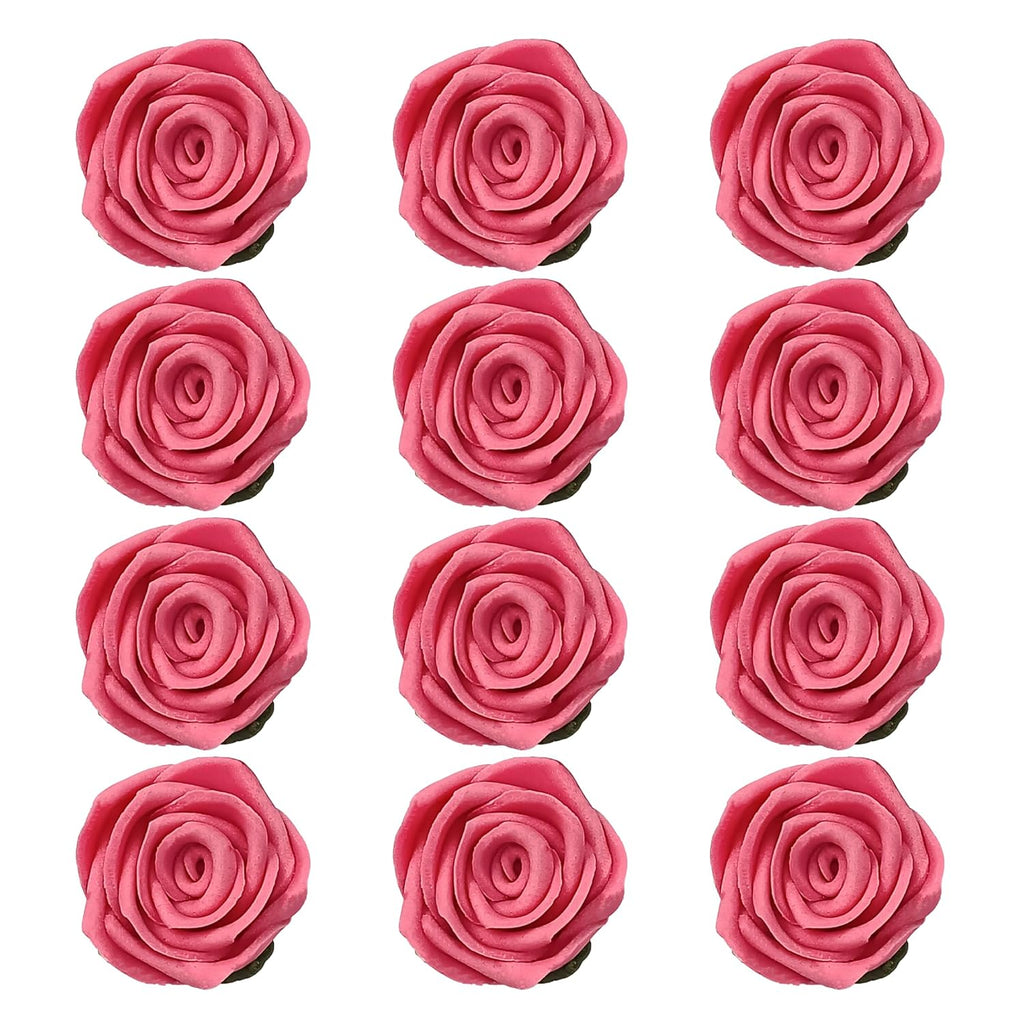 Confect Edible Pink Flamingo Rose Toppers – Edible Roses for Cake Decorating – Vibrant Floral Toppers for Desserts-Vegan, Gluten-Free, Nut-Free, Soy-Free, Dairy-Free, Palm Oil-Free - Pack of 12
