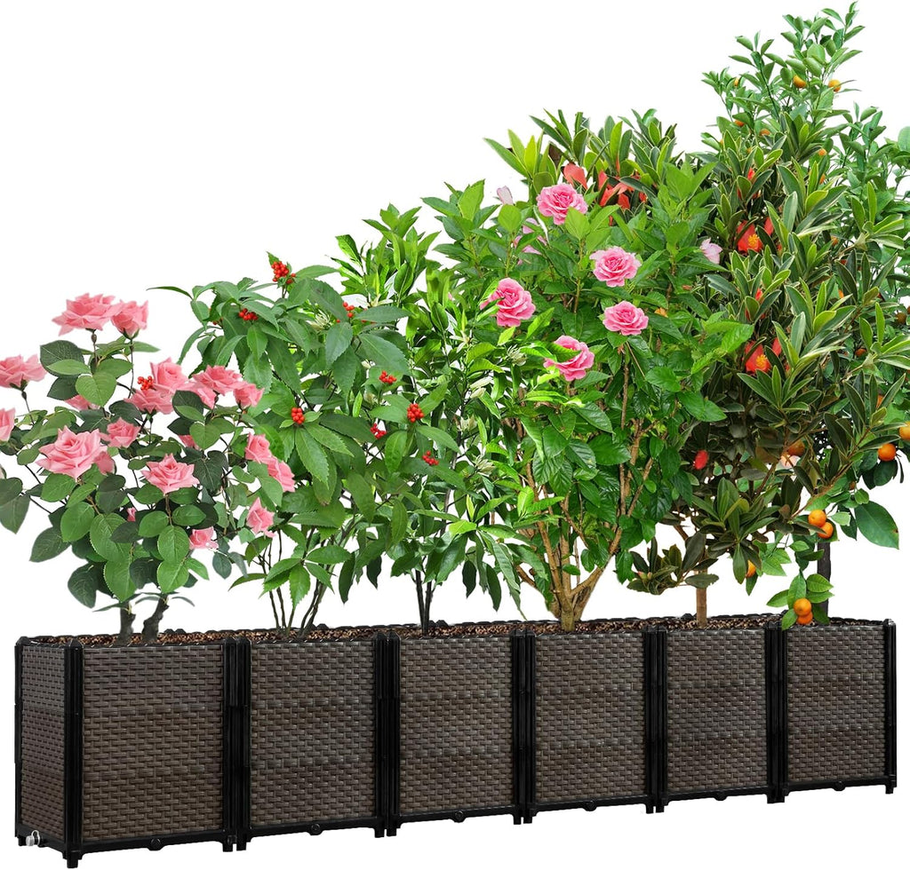 Large Raised Planter Box Outdoor Self Watering 94.4"x15.7"x19.7", Deep Raised Garden Bed - Elevated Garden Box with Drainage Plug, Rectangular Garden Planter Perfect for Patio Balcony Deck