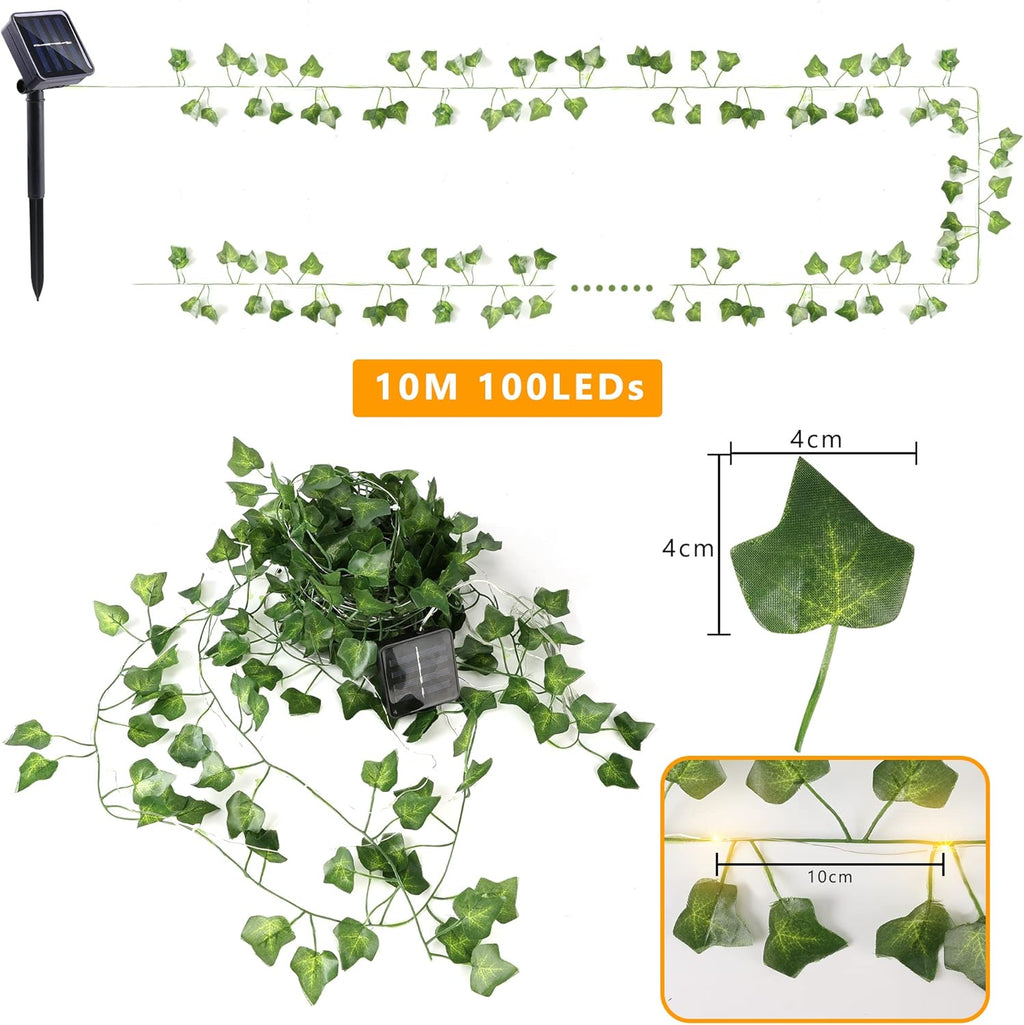Brizled Solar Vine String Lights, 33ft 100 LED Solar String Lights, 8 Modes Artificial Ivy Leaf Solar Plant Vine Lights, Outdoor Ivy Fairy Lights for Outside Wedding Garden Fence Wall Hanging Decor
