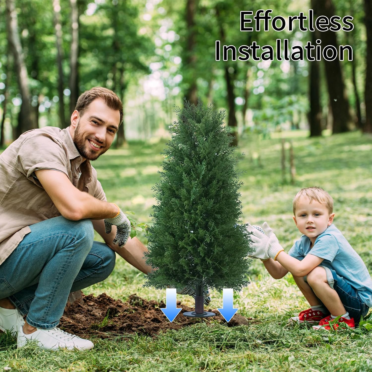 3FT Artificial Cedar Topiary Ball Trees with Ground Spike, 2 Pack UV Resistant Artificial Shrubs, Fake Evergreen Artificial Plant Brush for Indoor Outdoor Front Porch Garden