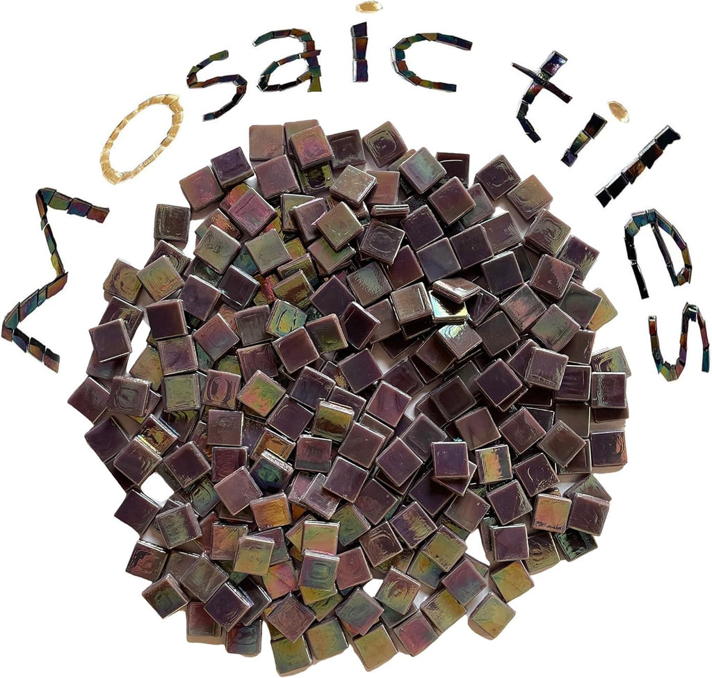 SMEIINIK 1.1lb/500g Square Mosaic Tiles for Crafts Bulk,Glass Tiles for Art Mosaic Projects, Iridescent Stained Glass Pieces for Mosaic Works (WJ46-7)