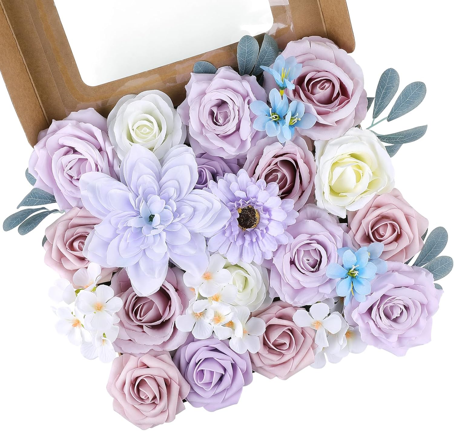 AGIRL Rose Artificial Flowers Combo Fake Flowers Purple White Silk Flowers Fake Floral Arrangements Cake Flowers for DIY Wedding Bouquets Centerpieces Table Decor Baby Shower Home Decor