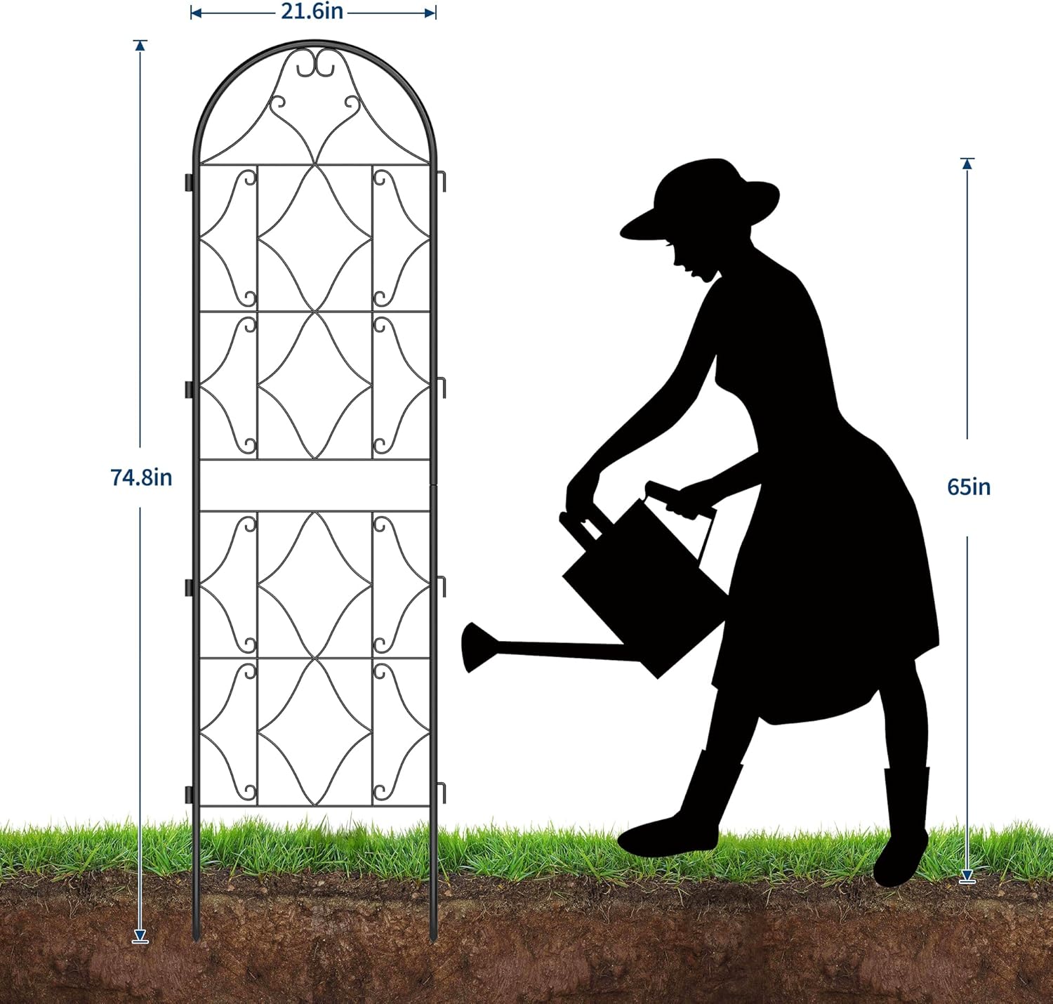 Garden Trellis 4 PCS - Tall 75 Inch x 20 Inch Metal Trellis for Climbing Plants & Vegetables | Rustproof Black Powder Coated Outdoor Plant Support | Patio Decor for Vines, Roses, Cucumbers, Tomatoes
