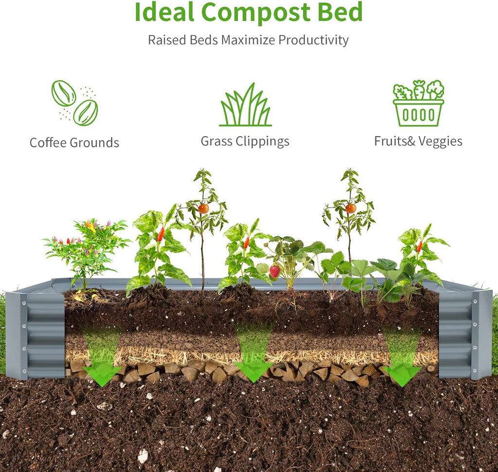 Land Guard 8×4×1ft Galvanized Raised Garden Bed Kit for Vegetables, Galvanized Large Metal Planter Raised Garden Boxes Outdoor(Modern Grey)……