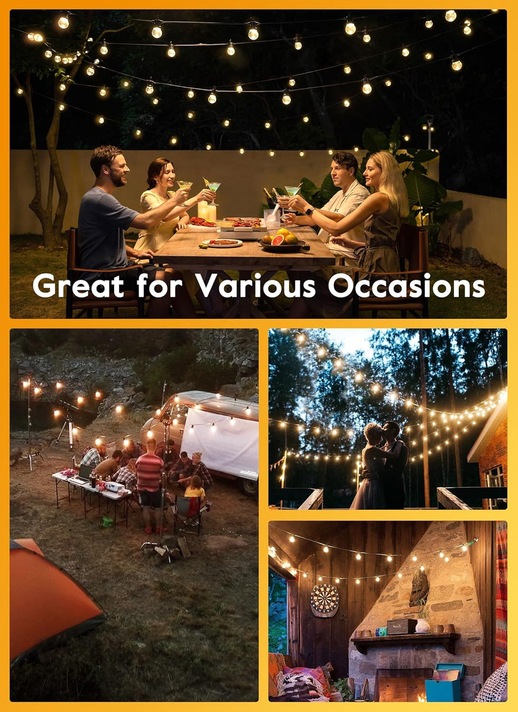 Brightown Outdoor Solar String Lights 34FT - LED G40 Pro Globe Patio Energy Saving with 11 Shatterproof Bulbs, 3 Light Modes Waterproof Hanging Lights for Christmas Outside Garden Backyard Party Decor