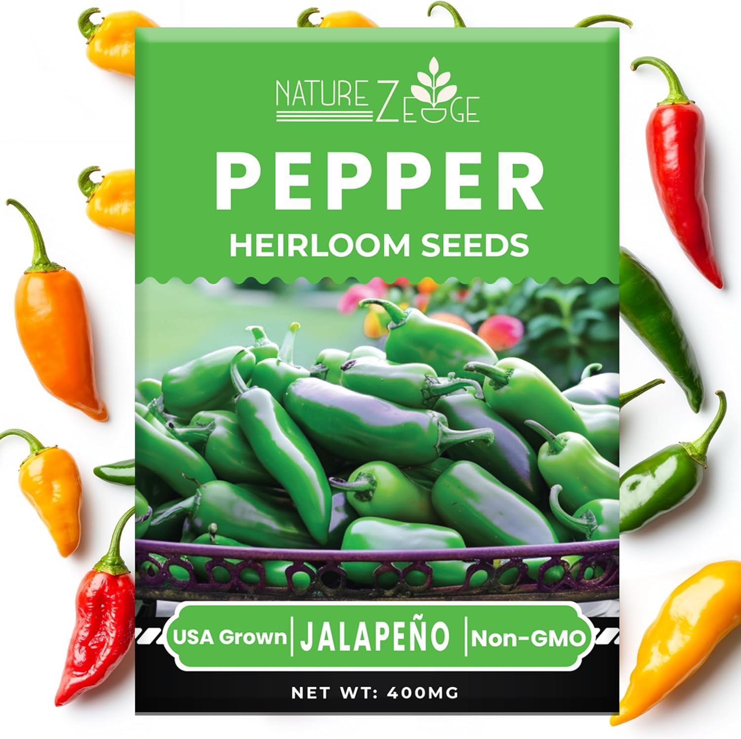 Hot Pepper Seeds for Planting, Cayenne, Hungarian Yellow, Jalapeno, Serrano, Habanero Orange, Heirloom Pepper Seeds Variety Pack, NonGMO, Made in USA