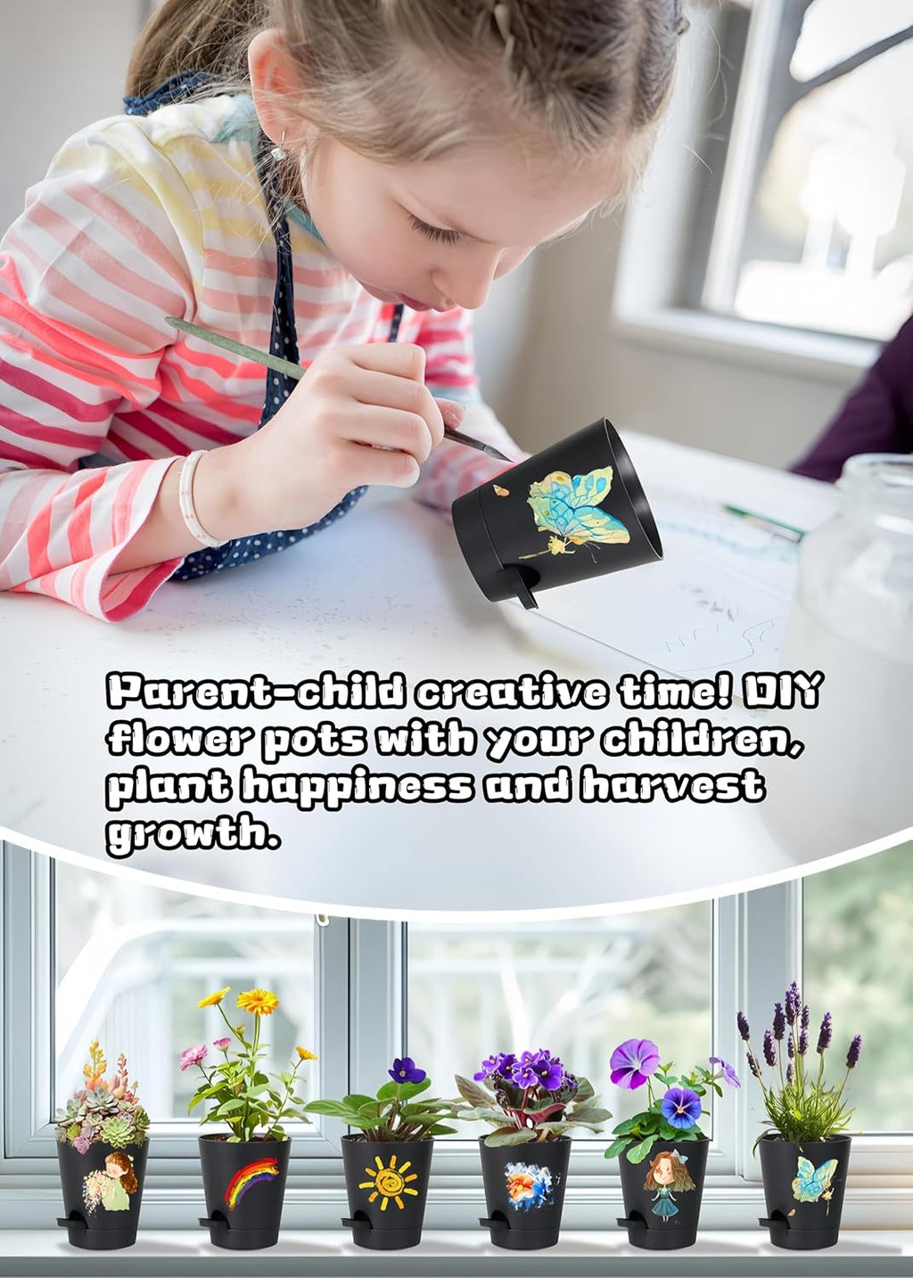 12 Pack 4 Inch Self Watering Plant Pots with Drainage and Saucers，Plastic Flower Pots for Indoor and Outdoor Plants, Nursery Planters for Houseplants and Herbs Black, 4 inch 12pcs