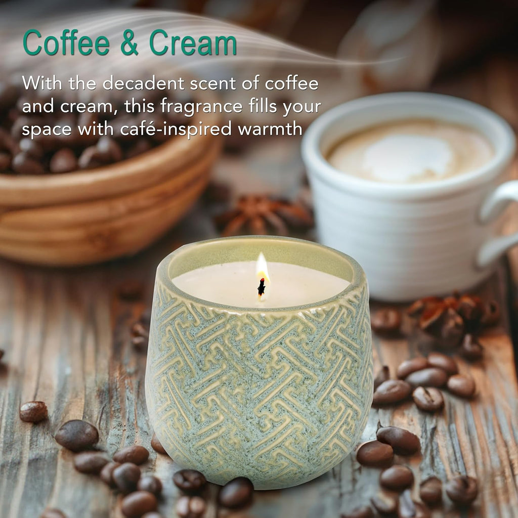 The Growing Candle, Coffee Scented, 10oz Ceramic Pot, Aromatherapy Candles, 100% Soy, Cream and Espresso Aroma for Home, Ida