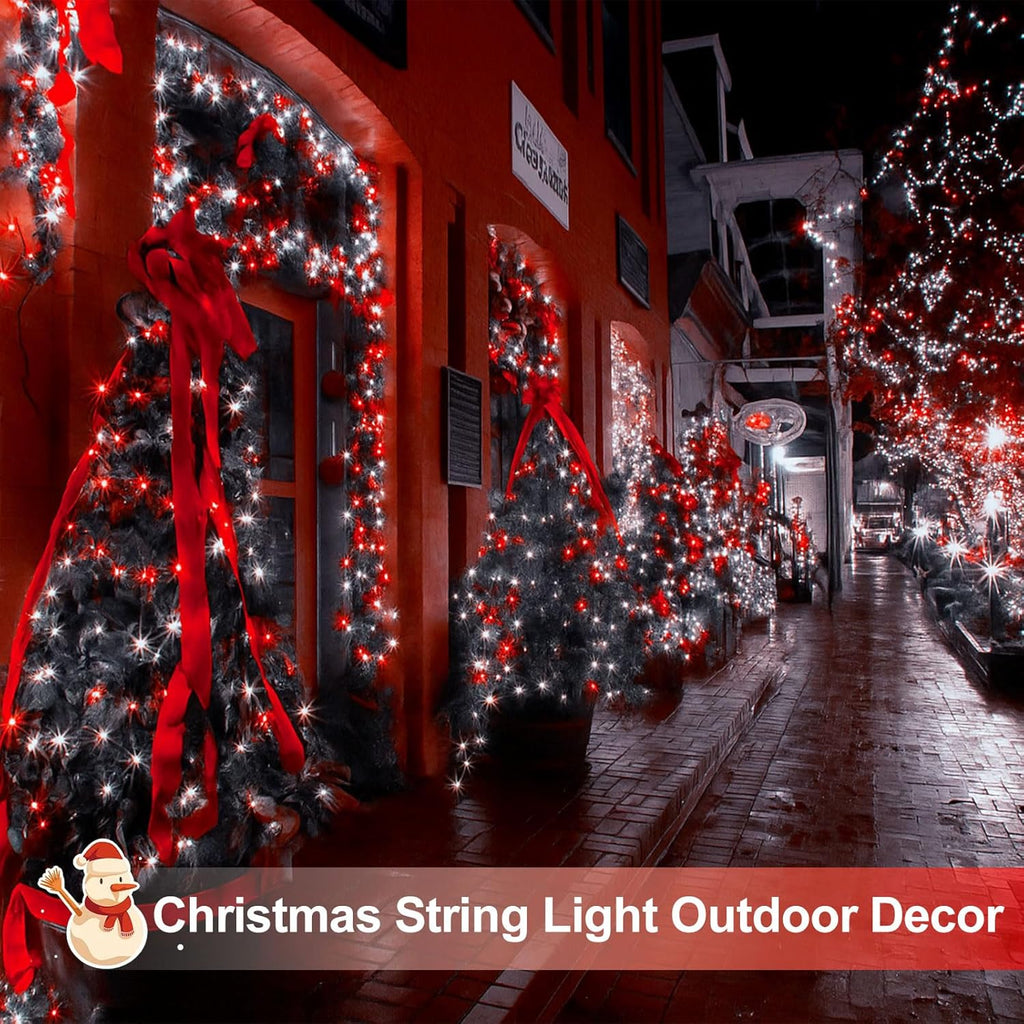Extra-Long 144FT Solar String Lights for Outside, 2 Pack 400LED Solar Fairy Lights Outdoor, Waterproof Copper Wire with 8 Modes Twinkle Lights for Tree Garden Party Xmas Wedding Decor (Red and White)