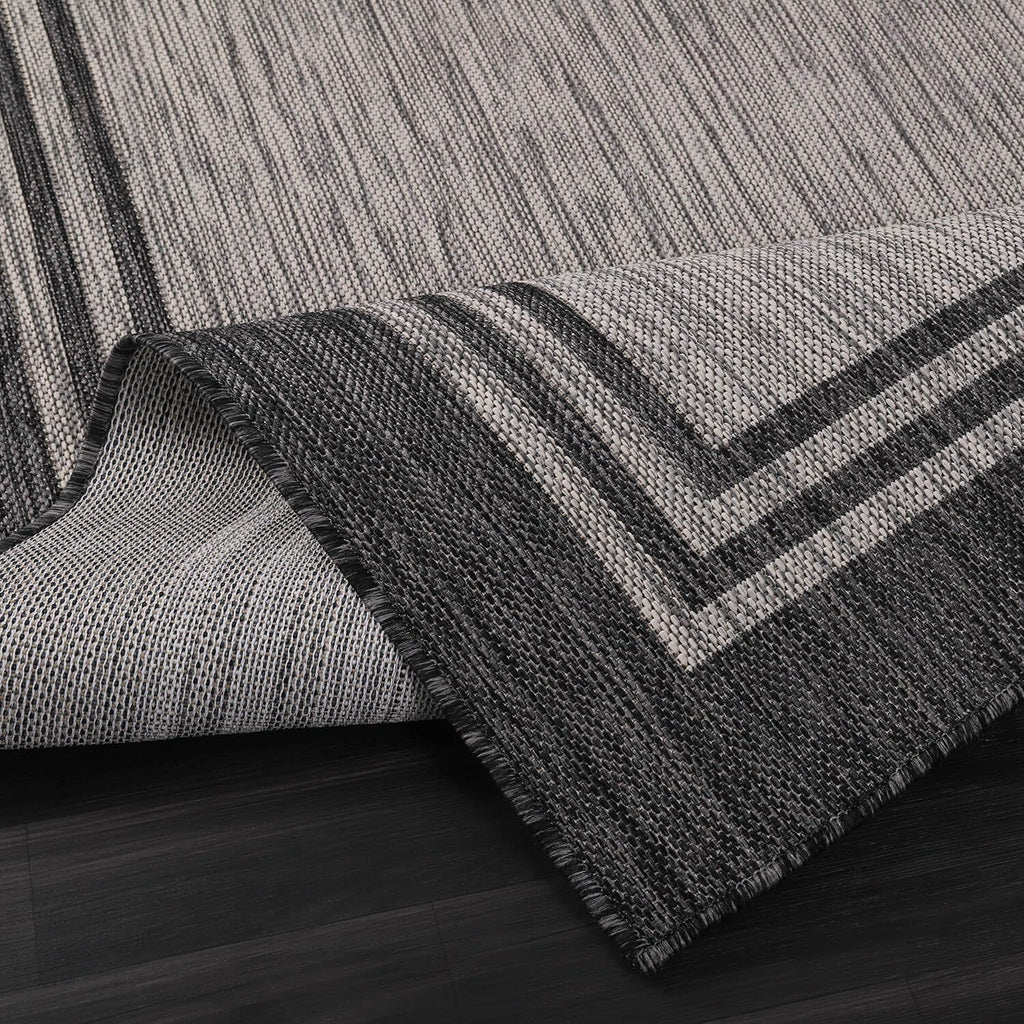 Bordered Outdoor Rug 9x12 Washable Outside Carpet for Indoor Patio Porch Waterproof Easy Cleaning Non Shedding Area Rugs Dark Gray 9 x 12
