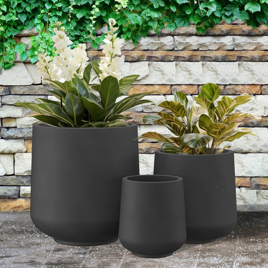 Kante 15.3"+11.6"+8.2" Dia Round Concrete Planter, Large Outdoor Indoor Planter Pots Containers with Drainage Holes and Rubber Plug for Home Garden Patio, Black