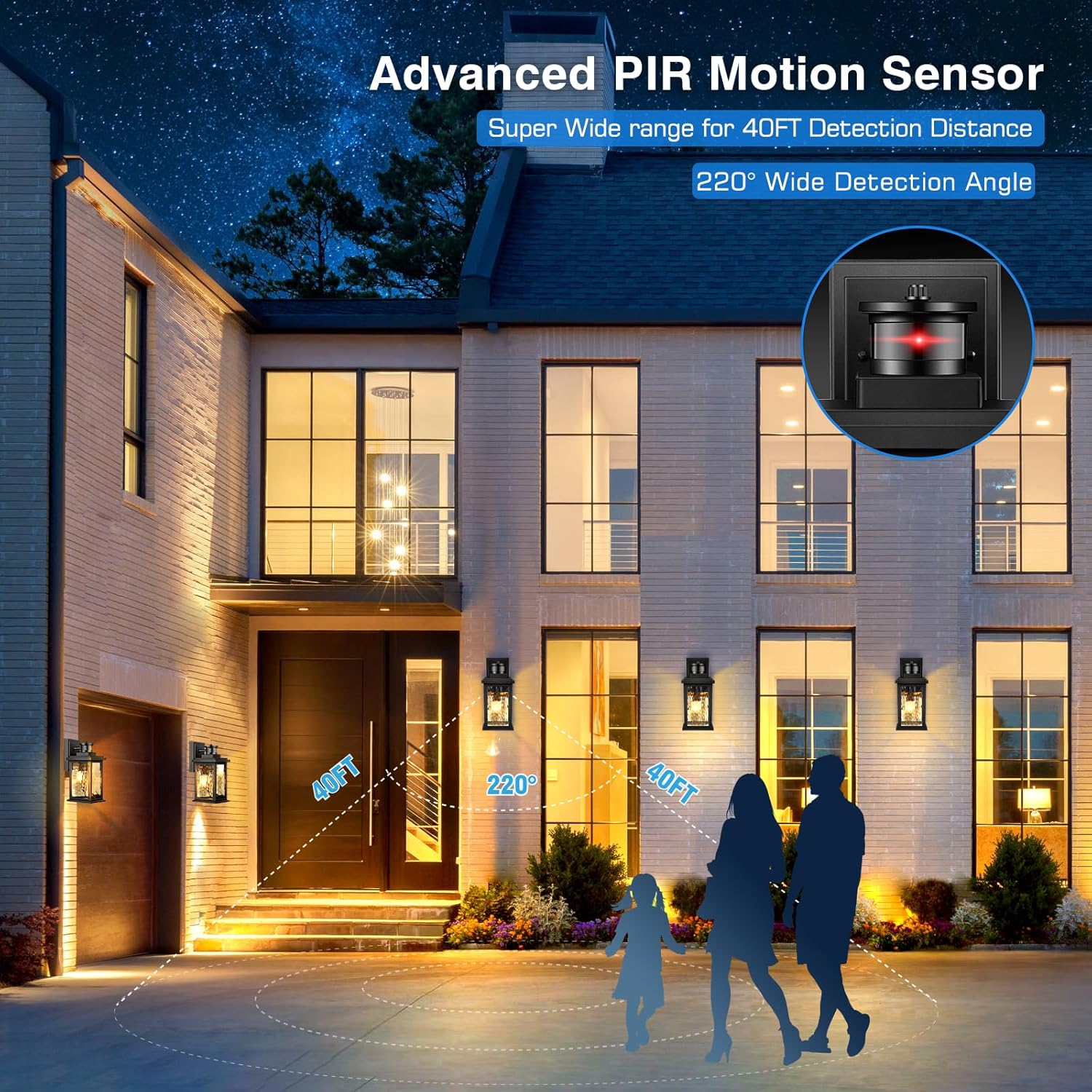 VIANIS Porch Lights Outdoor with Motion Sensor, Dusk to Dawn Outdoor Wall Lights Lantern, Anti-Rust Matte Black Outside Light Fixture Sconce for House, Patio, Garage, Waterproof