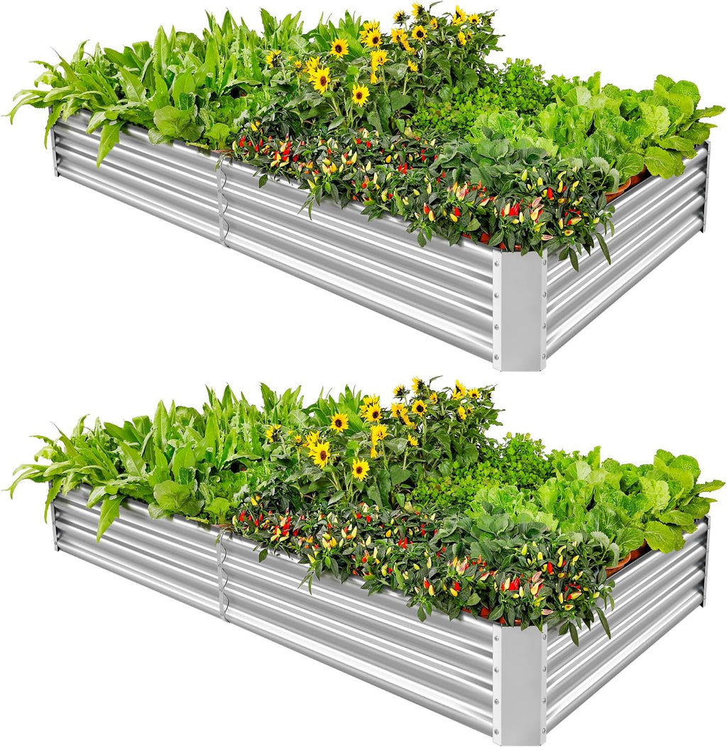 Land Guard 2 Pack 6×3×1ft Galvanized Metal Raised Garden Bed, Metal Planter Kit Box Outdoor for Deep-Rooted Vegetables, Flowers, Green and Herbs……