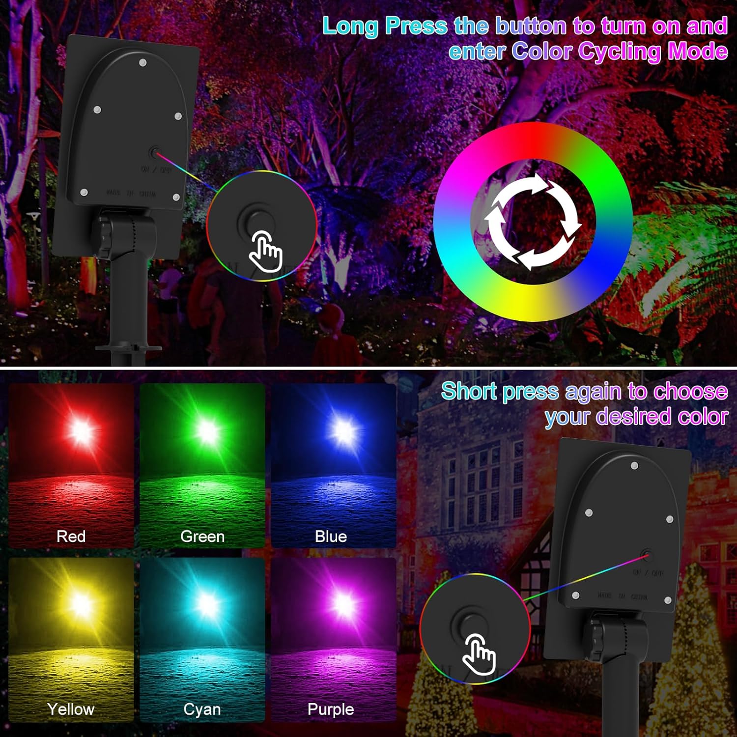T-SUNUS Halloween Color Changing Solar Spot Lights Metal, RGB LED Landscape Spotlights IP65 Waterproof Spotlight 2-in-1 for Outdoor Uplighting Garden Pathway Christmas Trees Flag Pond Yard