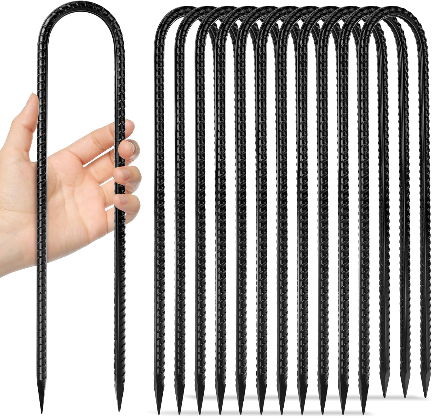 12 inches 12-Pack Trampoline Stakes Anchors High Wind Stake Heavy Duty U Hooks for Ground Lawn Garden Yard Stakes for Decorations Swing Set Shed