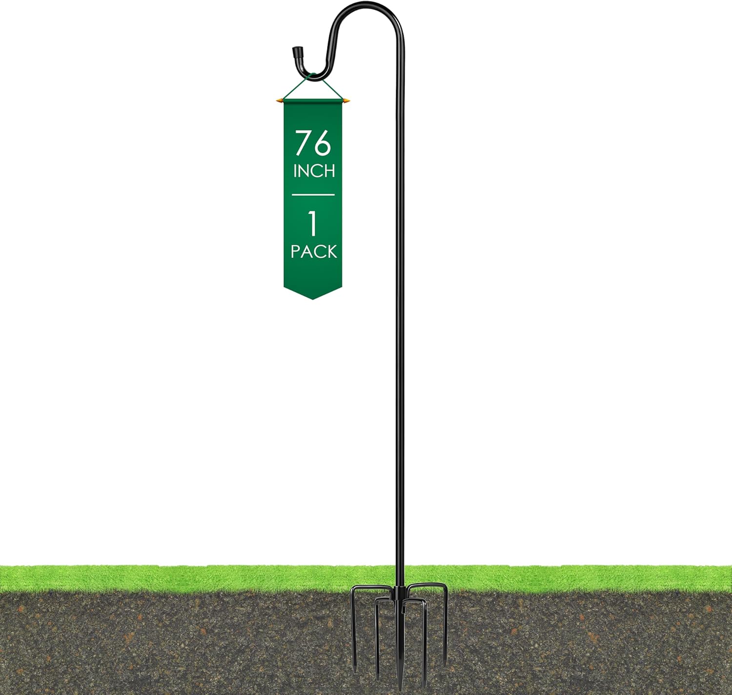 Ottsuls Shepherd Hooks with 5 Prongs Base for Outdoor - 76 Inch Adjustable Bird Feeder Pole for Outside Hanging, Garden, Hummingbird Feeder, Plant Baskets, Solar Light Lanterns, Wedding Decor (1 Pack)