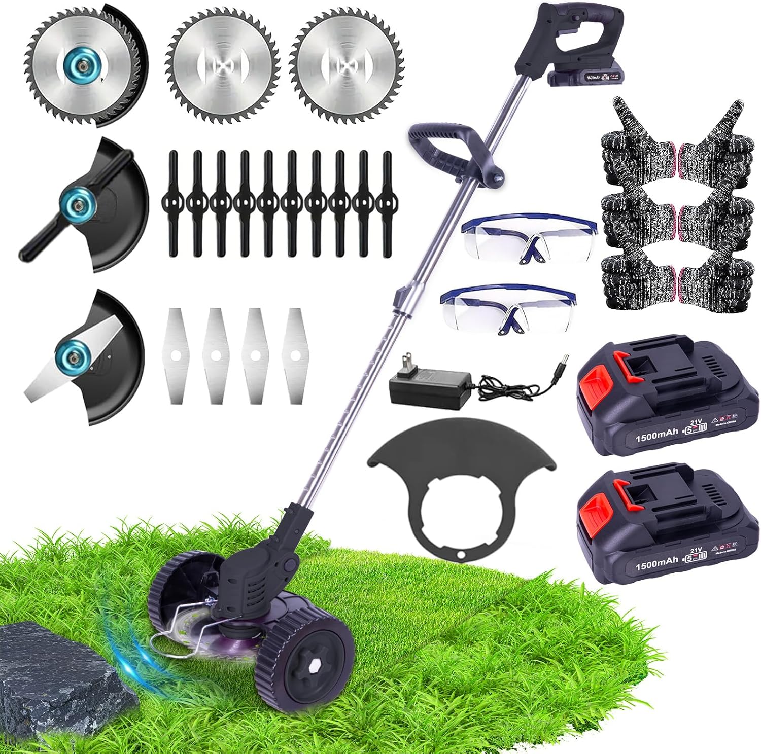 Weed Wacker Cordless Adjustable Weed Eaters 3 in 1 Electric String Trimmer Lawn with Two Battery with Charger Comes with Multiple Blades for Yard,Green,Garden(Black)