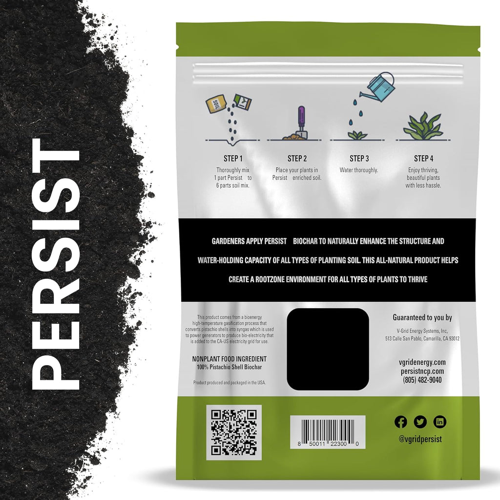 Persist Horticultural Charcoal 3qt Bag, Biochar Soil Amendment for Indoor Plants, Improves Soil for Terrariums, 100% Natural Active Carbon and House Plant Enhancer.