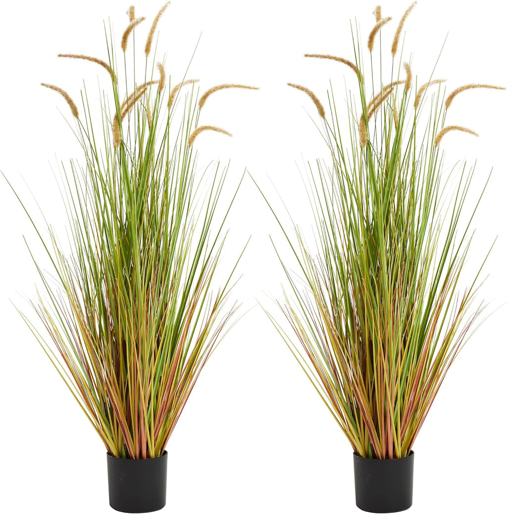 KOL Artificial 5ft 2-Pack Horsetail Reed Grass, 59in Tall Artificial Indoor Outdoor Fake Grass Plant, Home Office Décor Artificial Plants in Pot Faux Plant Greenery, Wedding Decor - Yellow