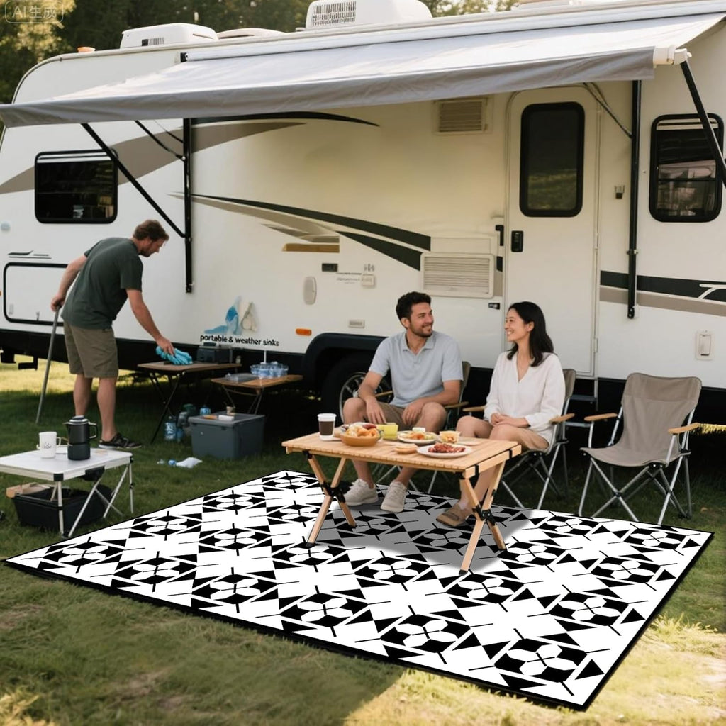 WILDROOTS 5x8 Feet Frame-in-Frame Plastic Outdoor Rug, Stain Resistant Waterproof Reversible Outdoor Patio Rug, Fade Resistant Camping Rug