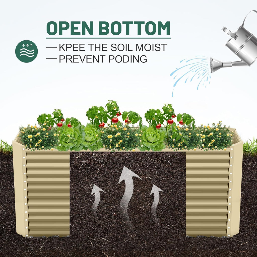 Land Guard 8x4x3ft Rectangular Galvanized Raised Garden Beds, Large-Capacity Metal Planter Box Outdoor, Durable Deep Raised Garden Bed 3ft Tall, Raised Beds for Gardening Vegetables, Cream Yellow