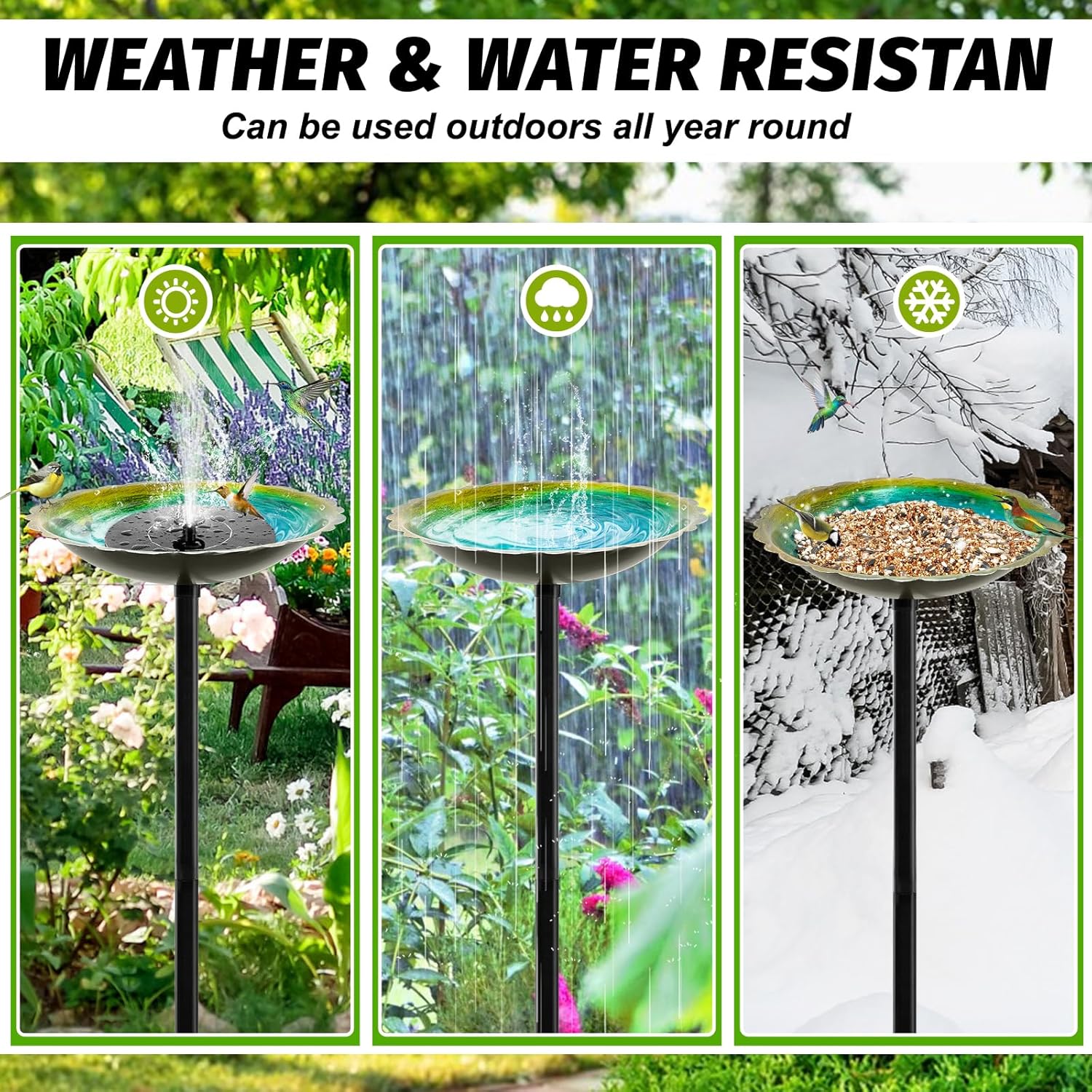 38In Bird Bath for Outside, Metal Birdbath Bowl Decorated Metal with 5 Prong Base Stand Outdoor Bird Baths Bird Feeder Garden Decor Yard Art (Blue-Green)