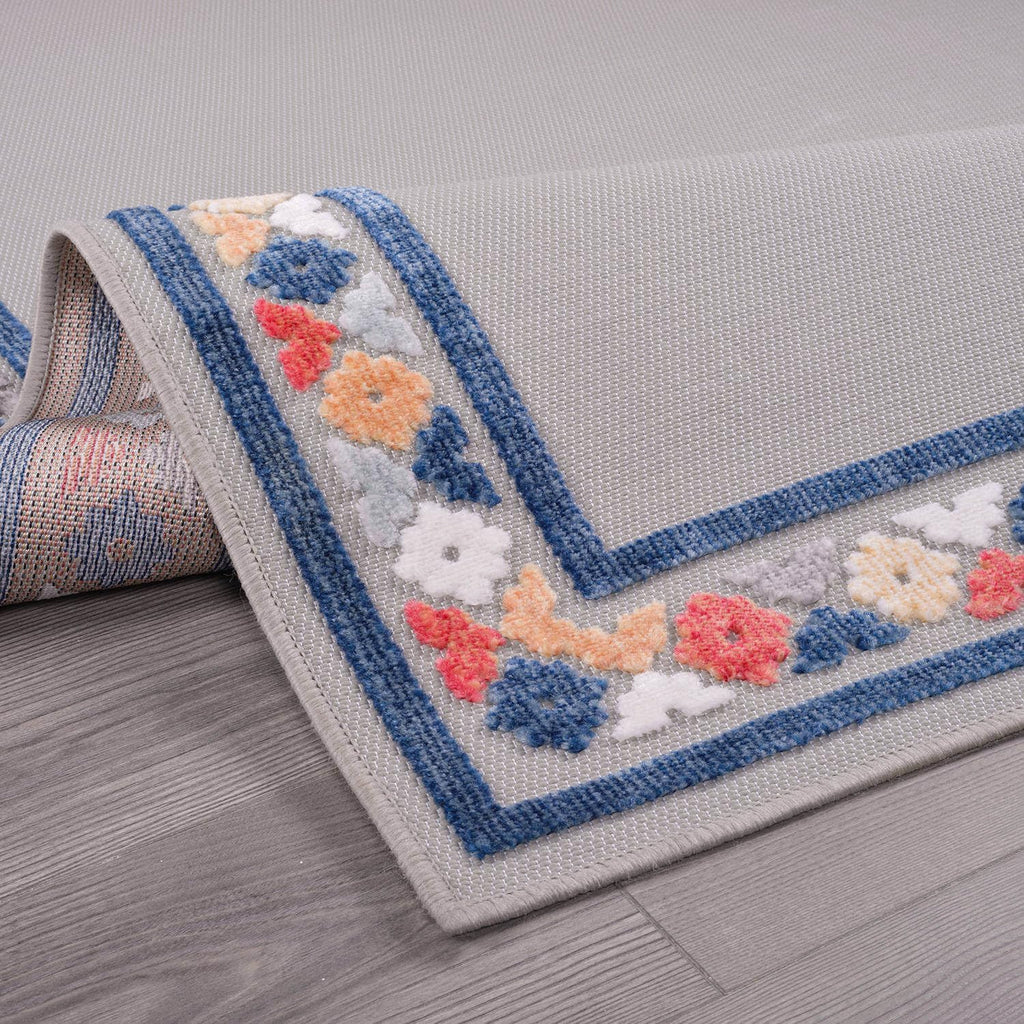 Beverly Rug Outdoor Rug 4x6 Modern Bordered Area Rugs for Indoor and Outdoor Patio Easy to Clean Non Shedding Living Room Porch Garden Washable Outside Carpet (4 x 6 Gray)