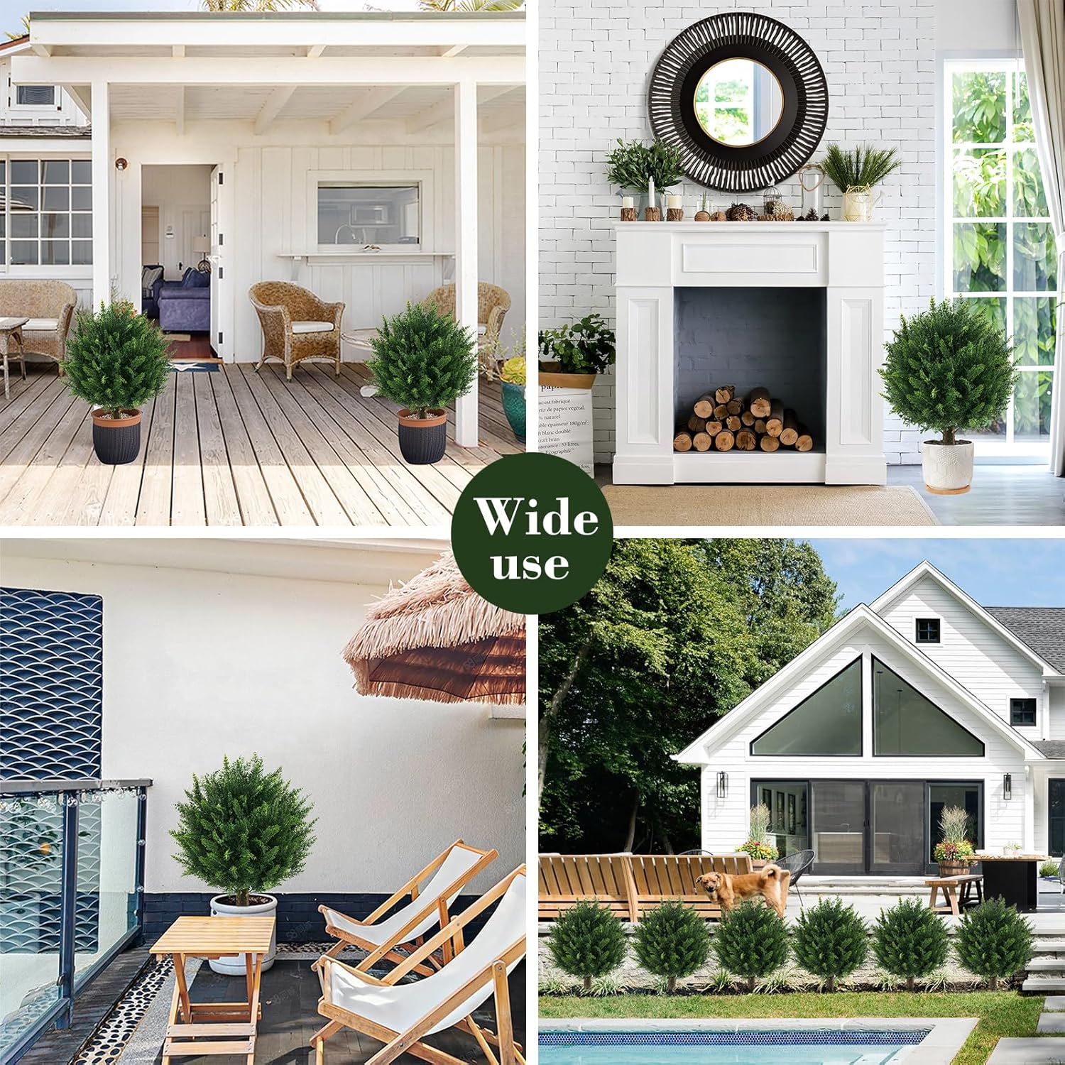 21" Artificial Cypress Topiary Outdoor Plants with Spike, 2 Pack Faux Cedar Bushes UV Resistant Fake Shrubs for Front Porch Décor