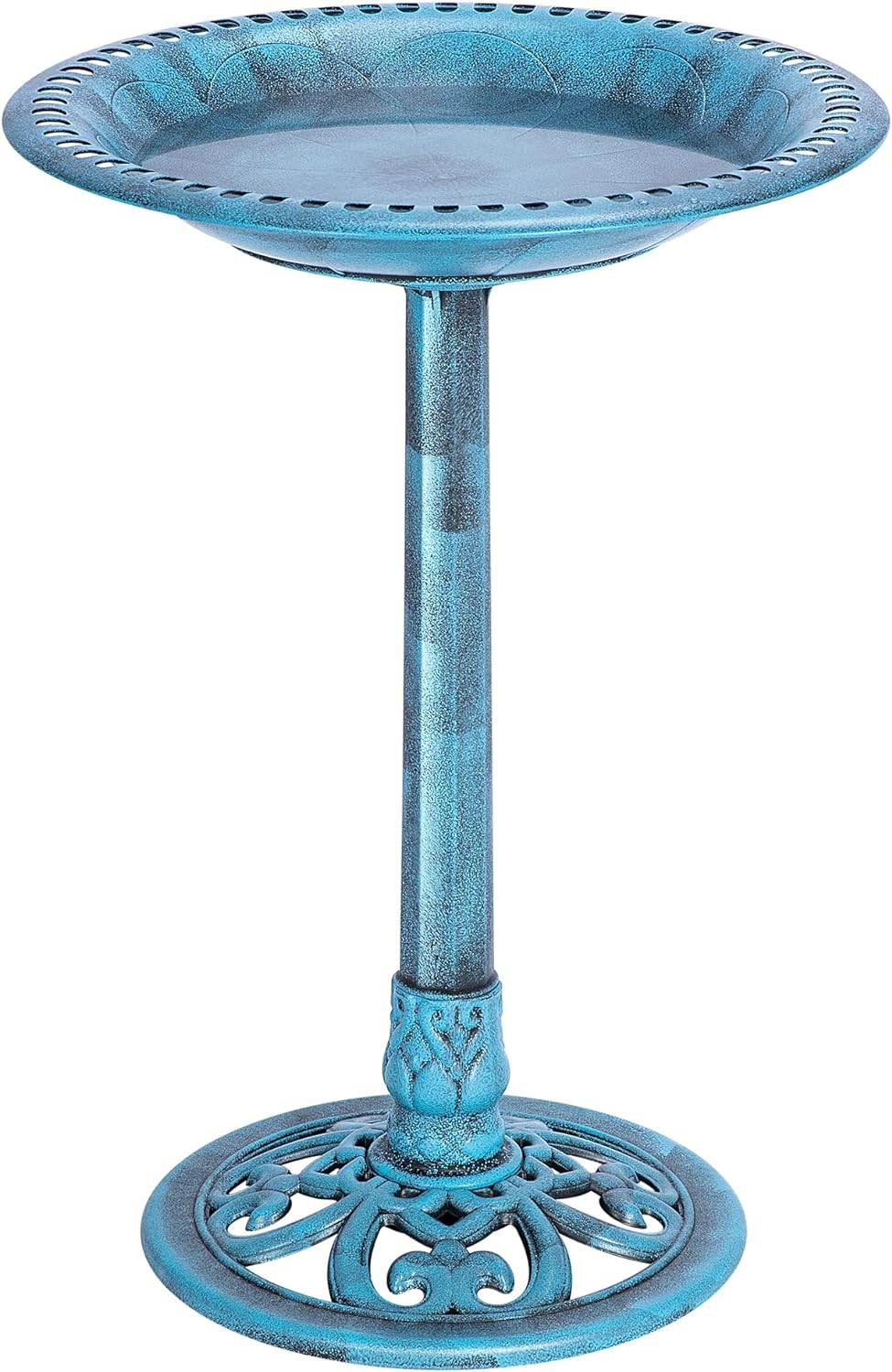 VIVOHOME 28 Inch Height Polyresin Lightweight Antique Outdoor Garden Bird Bath Blue