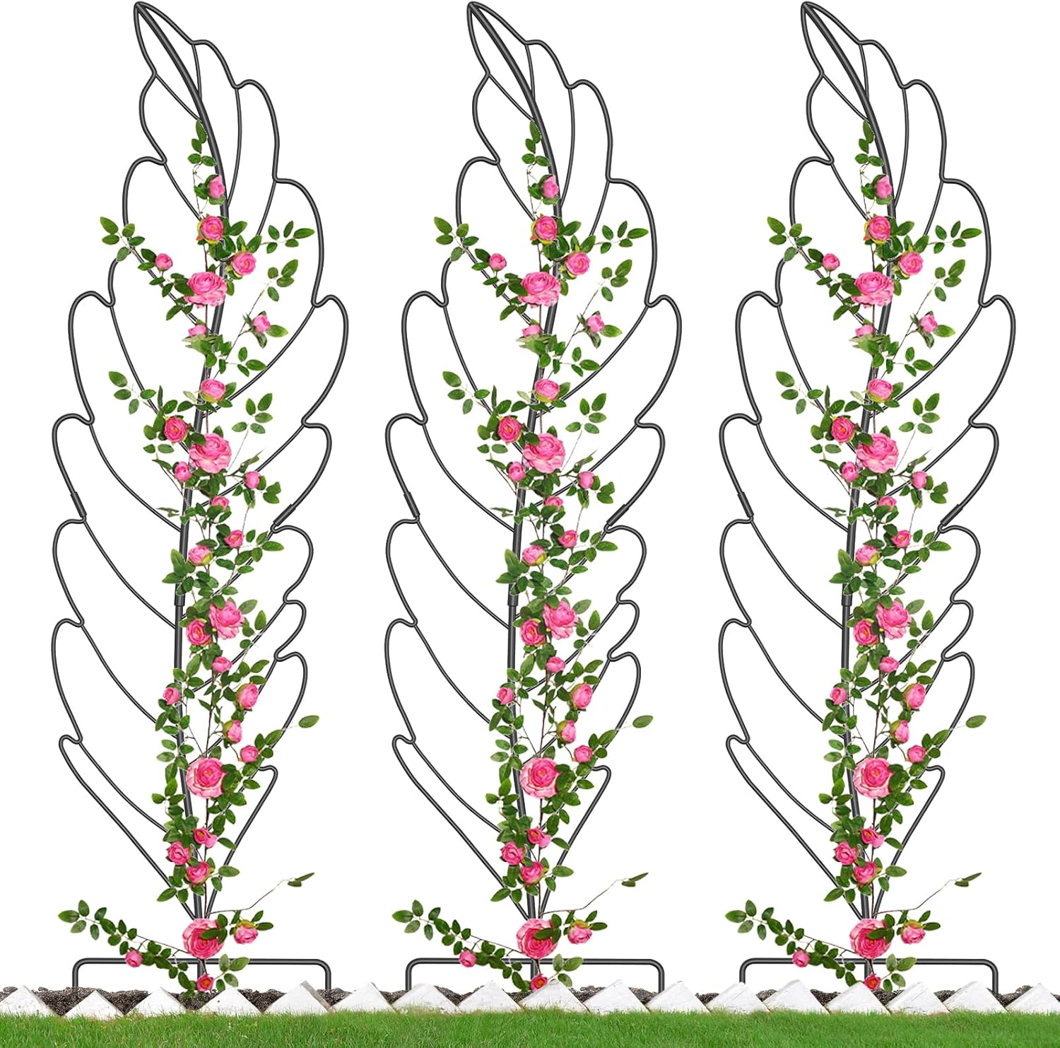 3 Pack Metal Garden Trellis for Climbing Plants, Black Metal Garden Trellis for Vines Plant Rose Vegetable Support,Large Decorative Outdoor Trellis