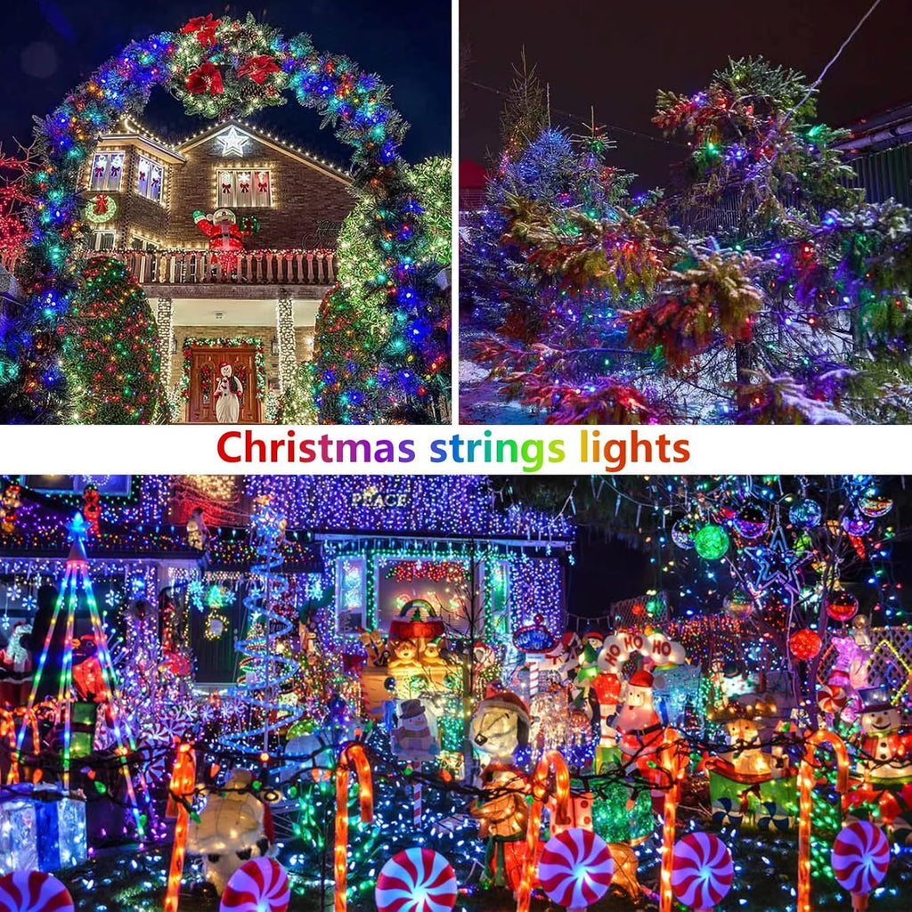 4 Pack 180FT Solar Christmas Lights Outdoor Waterproof, Super Bright 320 LED Solar String Lights with 8 Lighting Modes, Green Wire Twinkle Tree Light for Outside Xmas Party Decorations (Multi-Colored)
