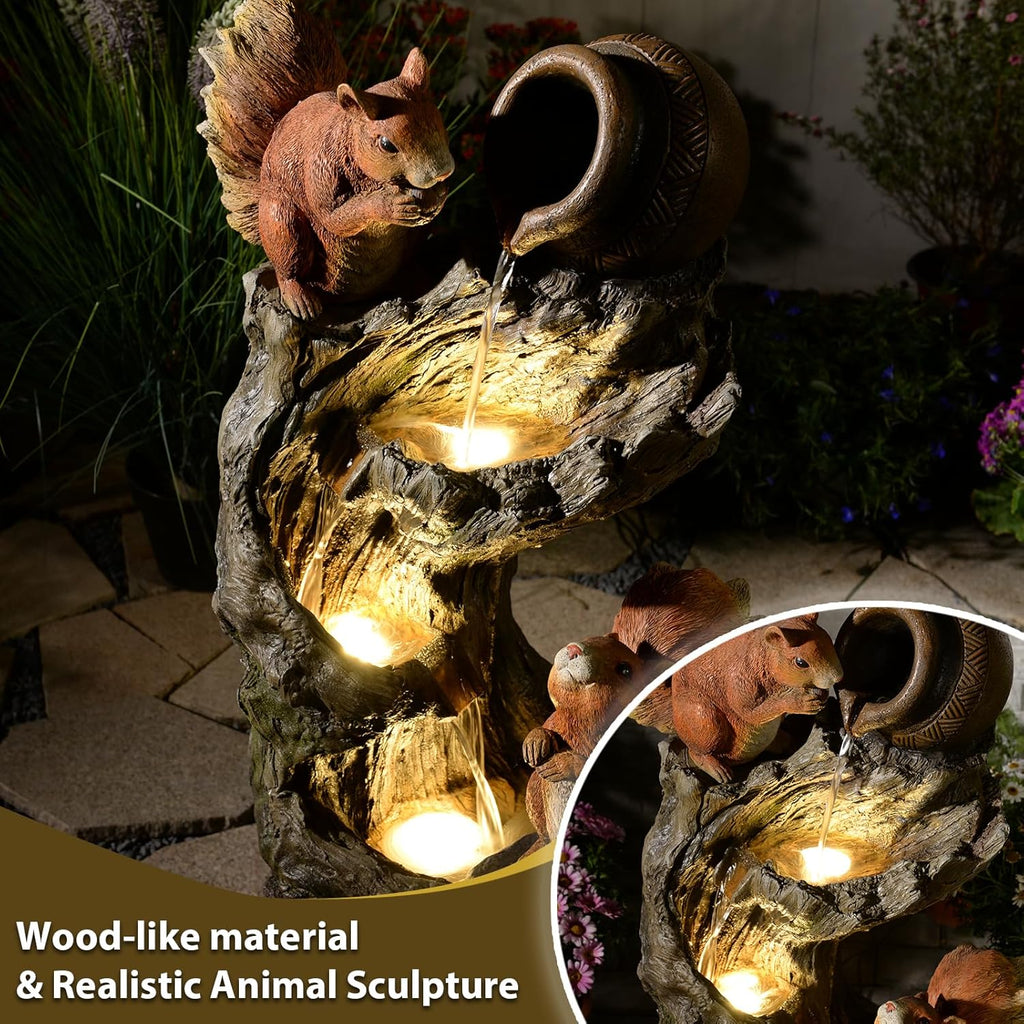 Garden Fountain Outdoor with Built-in Pump & LED Lights - Waterfall Fountain for Patio,Yard, Backyard - Realistic Animal Sculpture