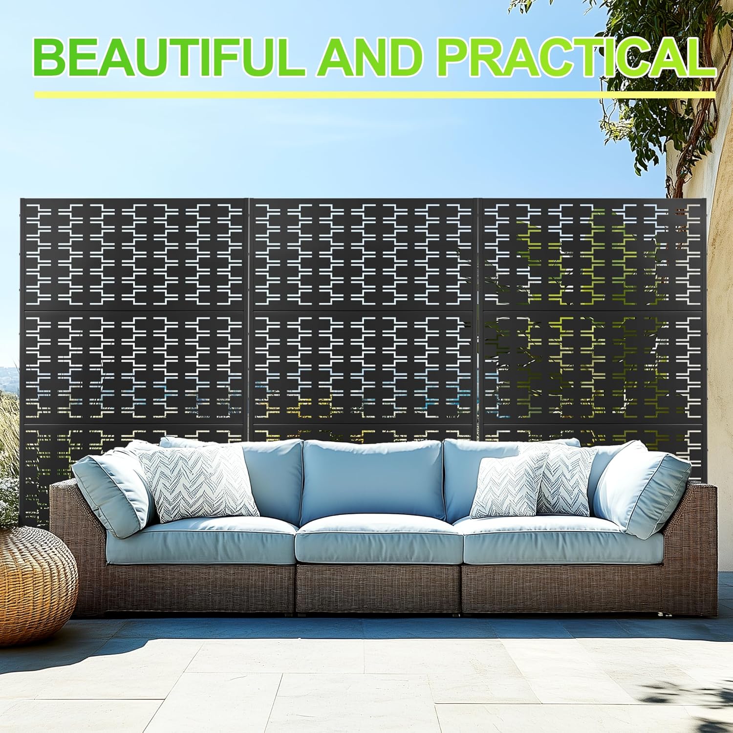 Outdoor Privacy Screen,72" H×47" W Metal Privacy Screen, Freestanding Privacy Fence Panels for Patio