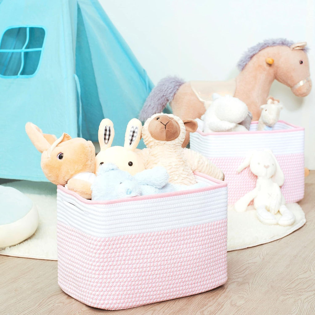 MINTWOOD Design Storage Basket for Shelves, Decorative Baskets for Organizing, Book Basket, Storage Cube Bin Box, Woven Closet Organizer, Pantry Closet and Shoe Basket, Light Pink