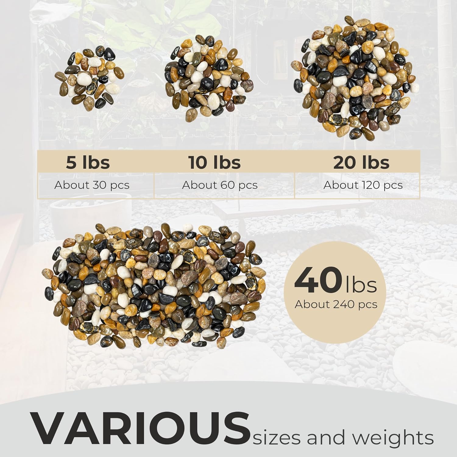 10lbs River Rocks, 2-3 Inch Large Pebbles for Indoor Plants, Natural High Polished Decorative Stones for Vase Filler Fish Tank, Mixed Color