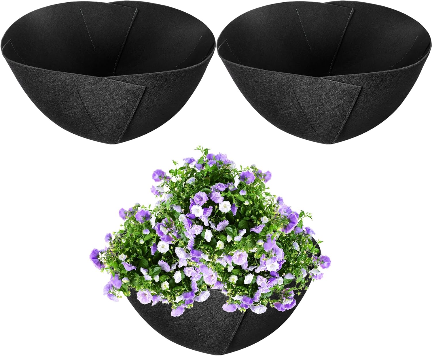 Adnee 3 Pcs 16 Inch Fabric Planter Basket Liner-Felt Flower Pot Liners-Hanging Plant Basket Fiber Insert for Garden Wall Hanging Planter Flower Vegetables(Round)