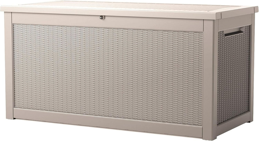 260 Gallon Storage Box, Waterproof Resin Deck Box with Steel Support & Hydraulic Rod, Lockable Storage Bench for Indoor & Outdoor Use, Storage Bin for Patio Cushions, Garden Tools, Grey