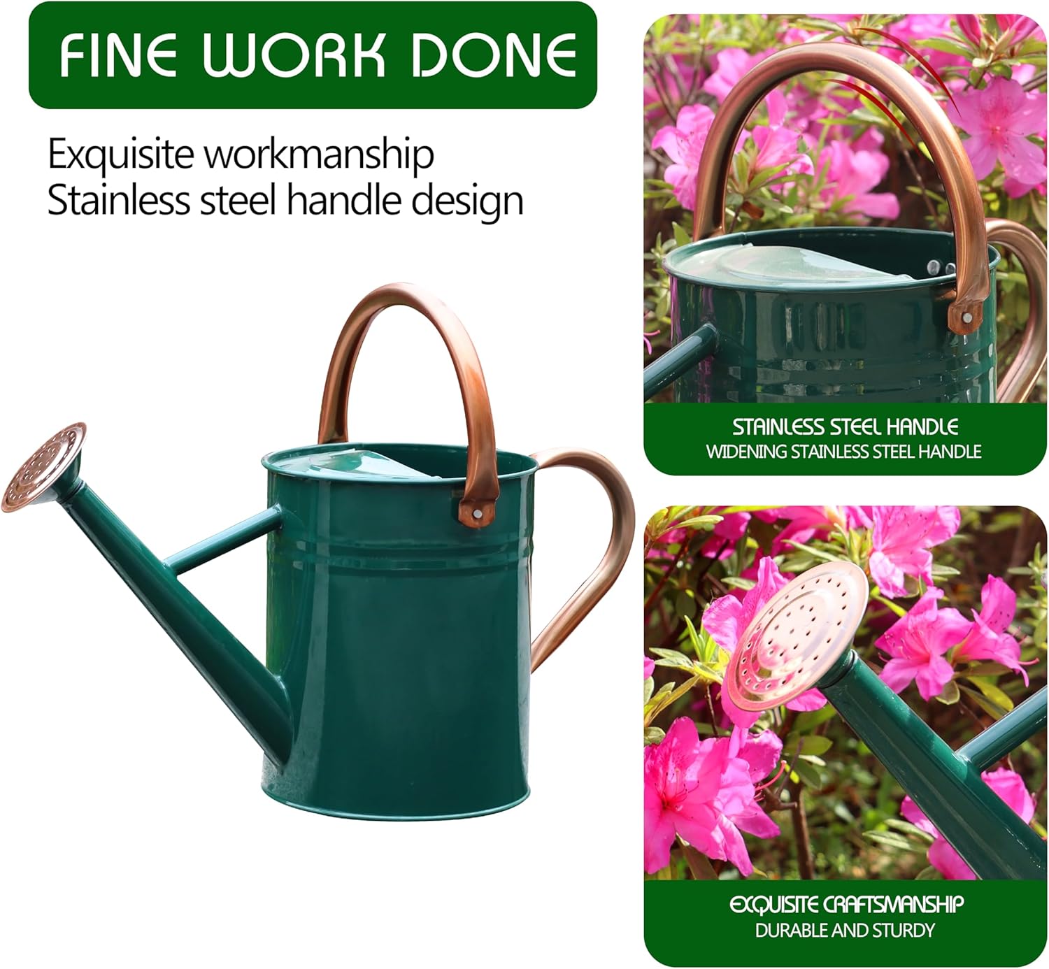 Metal Watering Can for Outdoor and Indoor Plants, Watering Can Decor, 1 Gallon (NewGreen)