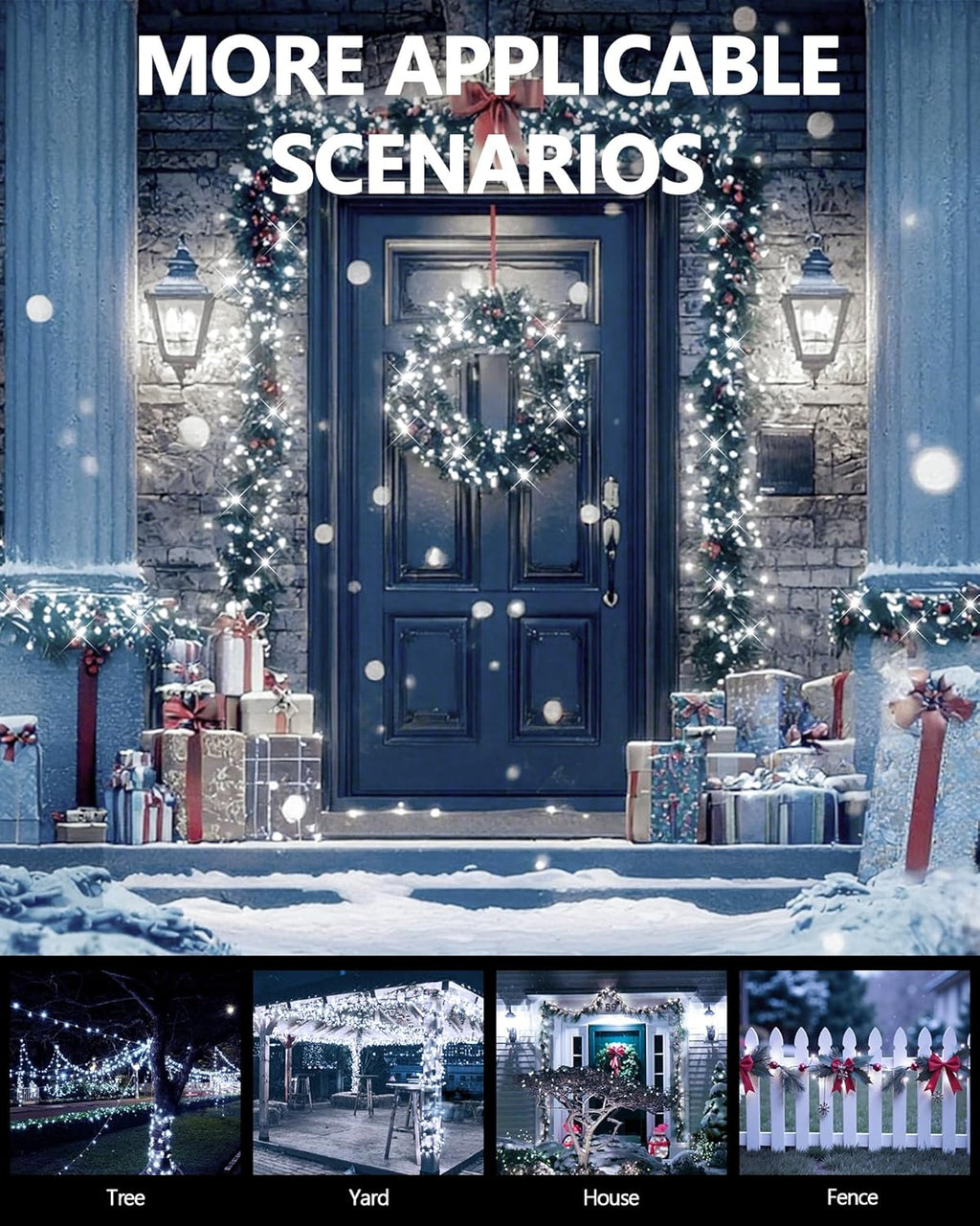 2 Pack Solar Christmas Lights Outdoor, 400 LED 144FT Extra-Long Solar String Lights Waterproof with Green Wire 8 Lighting Modes, Twinkle Light for Xmas Tree Fence Porch Garden Party Decor, Cool White