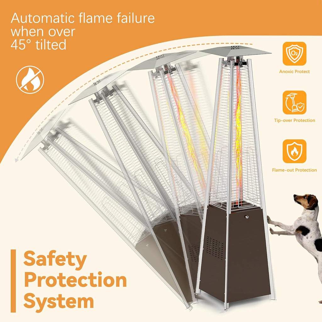 FOOWIN Patio Heater,48,000 BTU Outdoor Patio Heater with Wheels,Propane Patio Heater w/Waterproof Cover & Gloves,Quartz Glass Tube Pyramid Patio Heater for Outdoor Use,Party,Backyard,Garden,Bronze